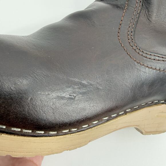 Sanita VTG Chocolate Brown Oiled Leather Mid-Calf Clog Boots Size 38 / 7-7.5 - Picture 16 of 16